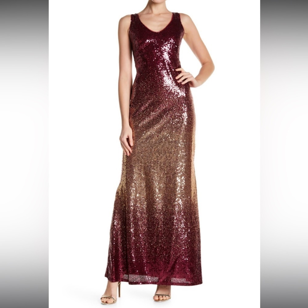 MARINA BURGUNDY/GOLD FULLY SEQUIN SLEEVELESS DRESS SIZE 8